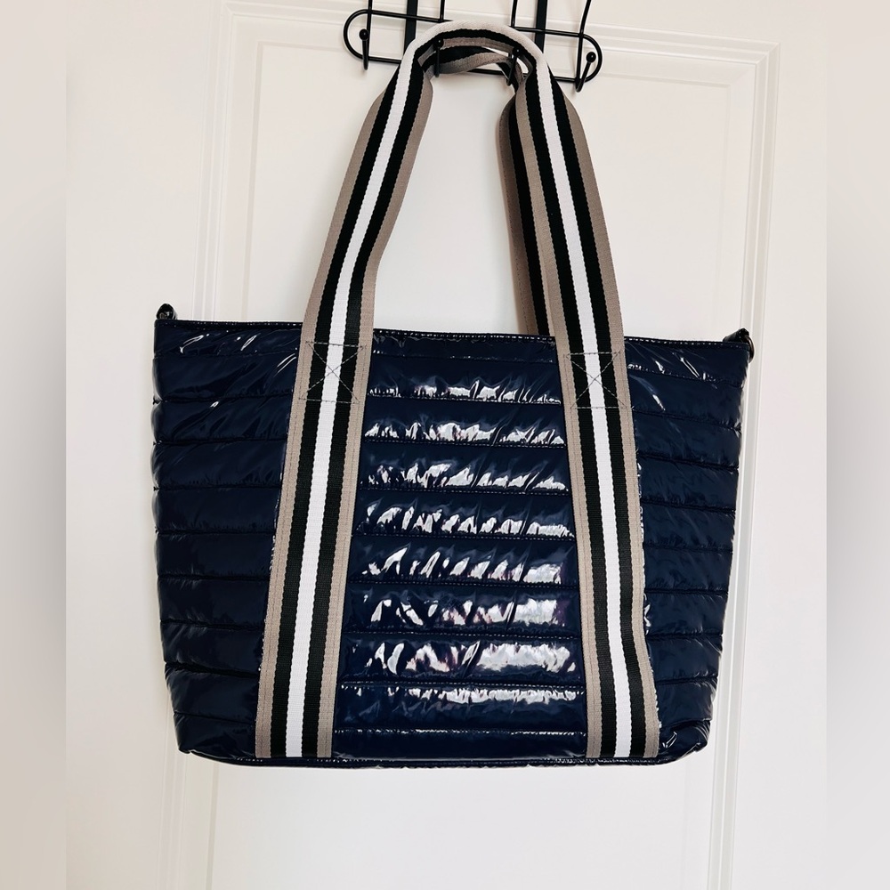 Think Royln Patent Wingman Puffer Tote Large Cobalt Blue Travel Shoulder Bag - Picture 16 of 16